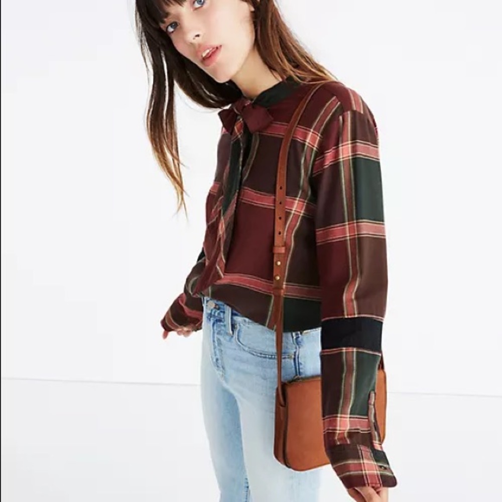 Madewell Plaid Tie-Neck Shirt